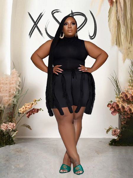 women's plus size tracksuits two piece set for women tracksuit sleeveless shorts tassel mesh matching sets wholesale drop 230721, Black
women's plus size tracksuits two piece set for women tracksuit sleeveless shorts tassel mesh matching sets wholesale drop 230721, Black