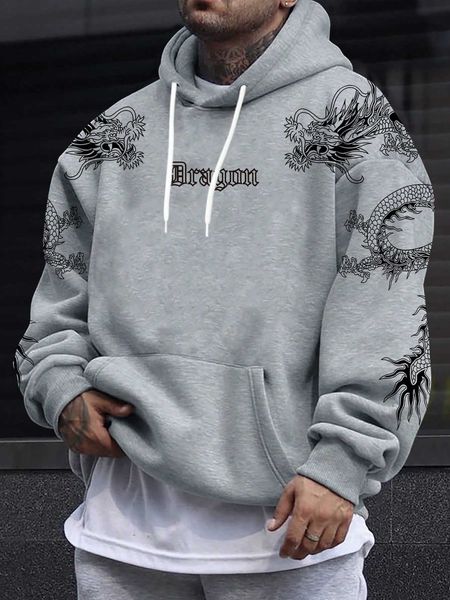 men 's fashion legnd men dragon letter graphic kangaroo pocket drawstring hoodie, White;black
men 's fashion legnd men dragon letter graphic kangaroo pocket drawstring hoodie, White;black