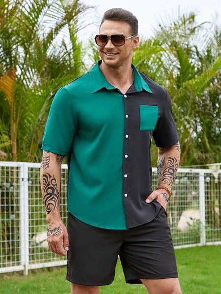 men's clothing men two tone shirt shorts set, White;black
men's clothing men two tone shirt shorts set, White;black