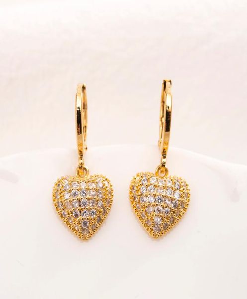 

elegant heart dangle 18 kt thai baht fine solid gold diamond drop earring chandelier korean style full earrings women luxurious je3829116, Silver