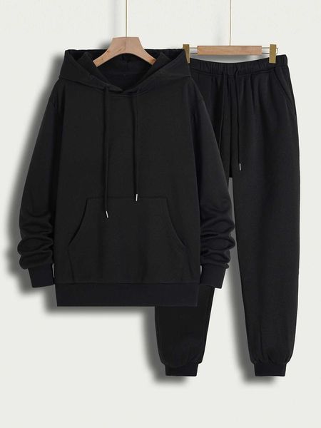 men's clothing men kangaroo pocket lined drawstring hoodie sweatpants, White;black
men's clothing men kangaroo pocket lined drawstring hoodie sweatpants, White;black