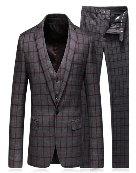 dark gray mens wedding tuxedos burgundy plaid notched lapel groom wear formal man one button 3 pieces blazer suits1214910, Black;gray
dark gray mens wedding tuxedos burgundy plaid notched lapel groom wear formal man one button 3 pieces blazer suits1214910, Black;gray