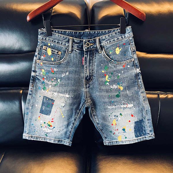 blue denim shorts for men's 2023 summer breeches trendy brand ins slim fit, punctured holes, splashed ink five point pants
blue denim shorts for men's 2023 summer breeches trendy brand ins slim fit, punctured holes, splashed ink five point pants
