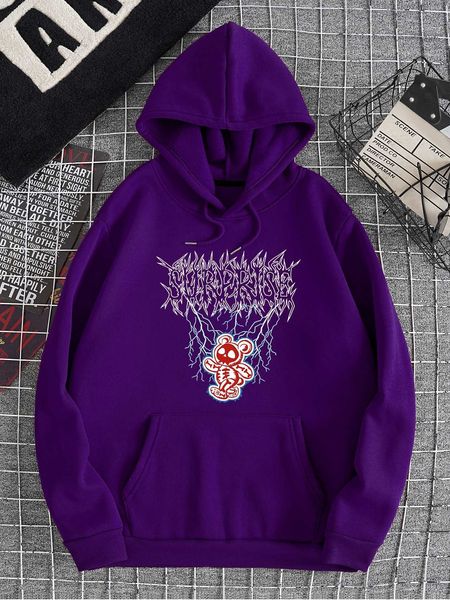 men 's fashion men letter skeleton kangaroo pocket drawstring hoodie, White;black 
men 's fashion men letter skeleton kangaroo pocket drawstring hoodie, White;black