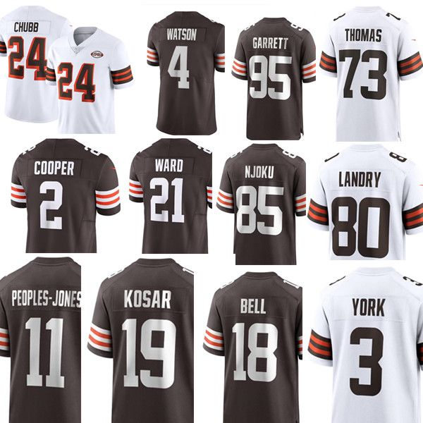 

football jersey 32 jim brown 19 bernie kosar 24 nick chubb 8 elijah moore 2 amari cooper 95 myles garrett 4 deshaun watson 85 david njoku 21, Black;red