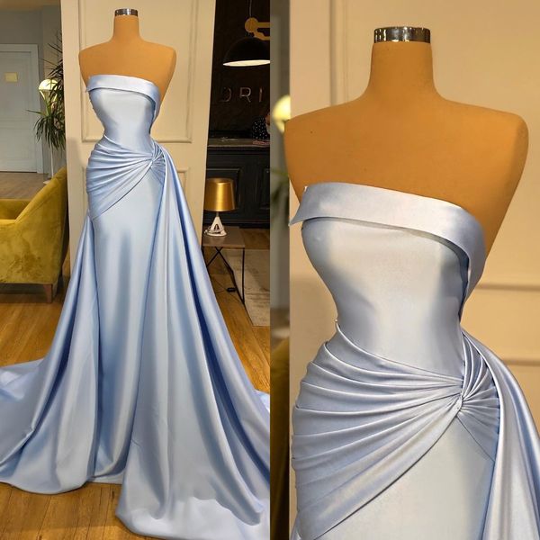 light blue formal evening dresses strapless party prom dress pleats sweep train formal long dress for red carpet special occasion, Black;red
light blue formal evening dresses strapless party prom dress pleats sweep train formal long dress for red carpet special occasion, Black;red