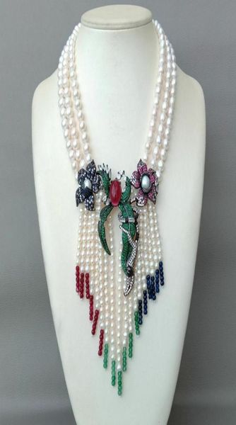 3 rows necklace 78mm white freshwater cultured pearl color stone micro inlay zircon flower accessories tassel long 4551cm1991428, Silver
3 rows necklace 78mm white freshwater cultured pearl color stone micro inlay zircon flower accessories tassel long 4551cm1991428, Silver
