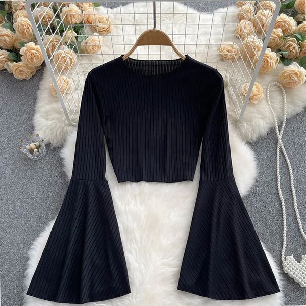 women's tshirt y2k women cropped t shirt american retro trumpet sleeve bodycon solid black female streetwear tees spring 230721, White
women's tshirt y2k women cropped t shirt american retro trumpet sleeve bodycon solid black female streetwear tees spring 230721, White