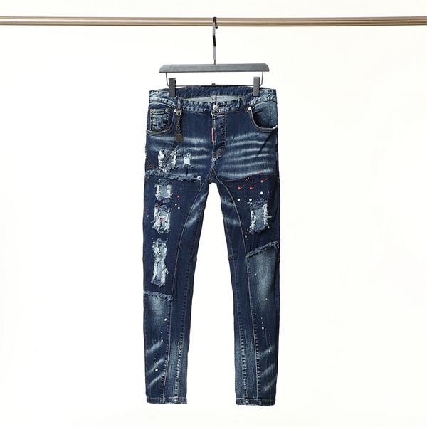 men's long jeans stretch slim hip hop style jeans d1, Blue