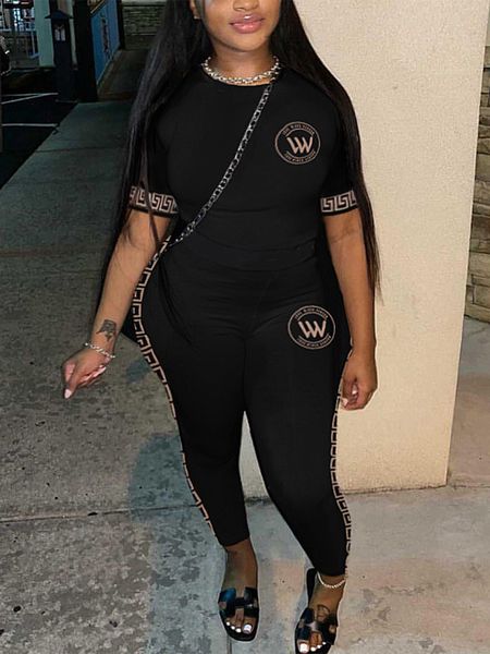 women's plus size tracksuits lw letter print skinny pants set summer short sleeve women two piece sets outfits fashion streetwear 2pcs, Black
women's plus size tracksuits lw letter print skinny pants set summer short sleeve women two piece sets outfits fashion streetwear 2pcs, Black