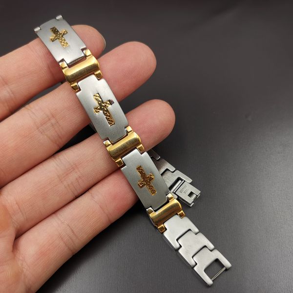 mens bracelet link chain cross logo bangle silver gold stainless steel jewelry for father husband boyfriends gifts 12mm 8.66inch, Black
mens bracelet link chain cross logo bangle silver gold stainless steel jewelry for father husband boyfriends gifts 12mm 8.66inch, Black