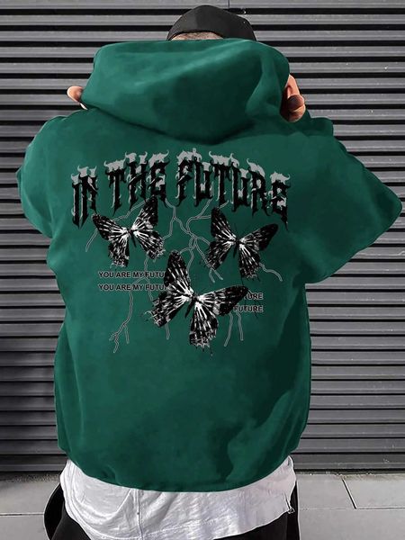 men 's fashion emrg men slogan butterfly kangaroo pocket drawstring hoodie, White;black
men 's fashion emrg men slogan butterfly kangaroo pocket drawstring hoodie, White;black