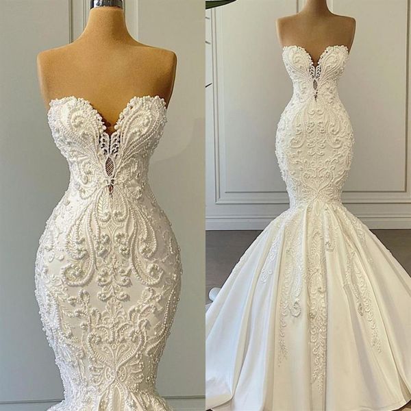 luxury mermaid bride gowns sweetheart tulle lace crystal pearls wedding dresses women custom made robe de mariee293e, White
luxury mermaid bride gowns sweetheart tulle lace crystal pearls wedding dresses women custom made robe de mariee293e, White