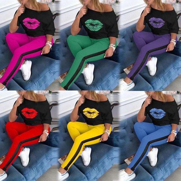 spring women s pants clothing lip printings two piece short sleeve diagonal collar casual suit for, White
spring women s pants clothing lip printings two piece short sleeve diagonal collar casual suit for, White