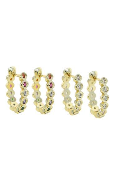 white rainbow cubic zircon stones paved huggie hoop earring with gold plated round stud earring for women lady party jewelry whole4129544, Golden;silver