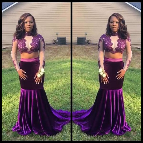 2018 two piece prom dresses long sleeve purple velvet evening dress long evening gowns lace party dress231e, Black
2018 two piece prom dresses long sleeve purple velvet evening dress long evening gowns lace party dress231e, Black