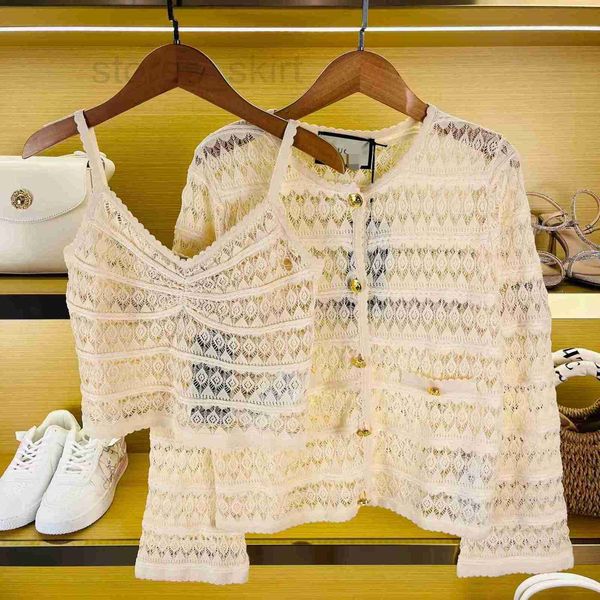 women's knits & tees designer g 23 new hollow hook camisole knitted cardigan slim short set dmqh, White
women's knits & tees designer g 23 new hollow hook camisole knitted cardigan slim short set dmqh, White