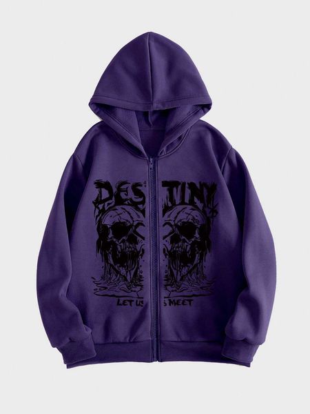 men 's fashion academia guys skull letter graphic zip up lined hoodie, White;black
men 's fashion academia guys skull letter graphic zip up lined hoodie, White;black