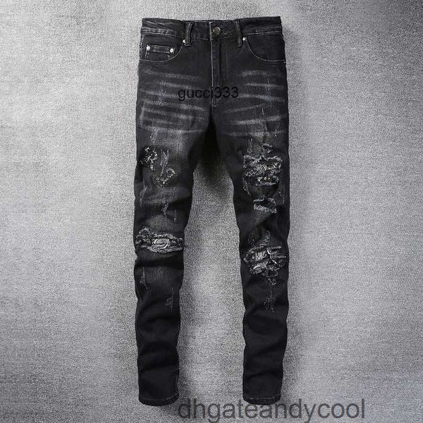 new flowers designer pants man 's amirly black letters embroidered holes old cashew denim slim fit jeans small feet fog jeans men', Blue
new flowers designer pants man 's amirly black letters embroidered holes old cashew denim slim fit jeans small feet fog jeans men', Blue