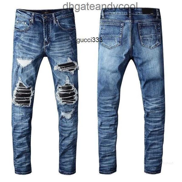 slim amirly denim jeans designer pants man fall fashion brand am men's black perforated embroidery patch elastic leings akk1, Blue
slim amirly denim jeans designer pants man fall fashion brand am men's black perforated embroidery patch elastic leings akk1, Blue