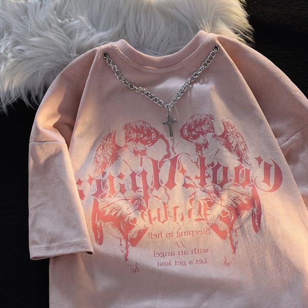women's tshirt american retro ins brand oversize street necklace short sleeved tshirt men and women couple half sleeve oversized t shir, White
women's tshirt american retro ins brand oversize street necklace short sleeved tshirt men and women couple half sleeve oversized t shir, White