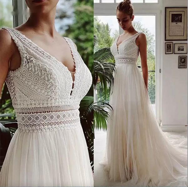 vestido de novia bridal gowns boho wedding dresses 2023 v neck beach lace elegant bohemian tulle backless robe de mariage, White
vestido de novia bridal gowns boho wedding dresses 2023 v neck beach lace elegant bohemian tulle backless robe de mariage, White