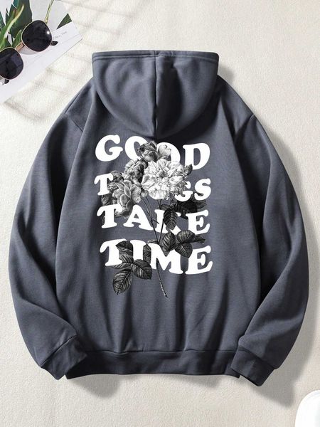 men 's fashion homme men floral slogan graphic kangaroo pocket drawstring lined hoodie, White;black
men 's fashion homme men floral slogan graphic kangaroo pocket drawstring lined hoodie, White;black