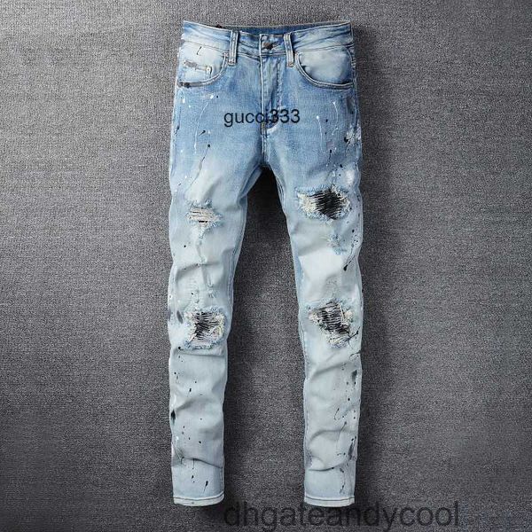make amirly denim jeans designer pants stretch man fashion brand light color old wash water splashing ink holes stretch slim fit small foot, Blue
make amirly denim jeans designer pants stretch man fashion brand light color old wash water splashing ink holes stretch slim fit small foot, Blue
