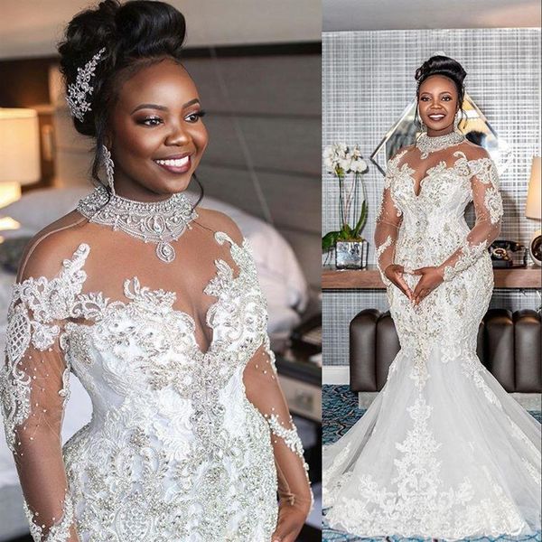 new crystal mermaid wedding dresses 2021 high neck sheer long sleeves lace crystal beaded bridal wedding gowns elegant robe d318w, White
new crystal mermaid wedding dresses 2021 high neck sheer long sleeves lace crystal beaded bridal wedding gowns elegant robe d318w, White