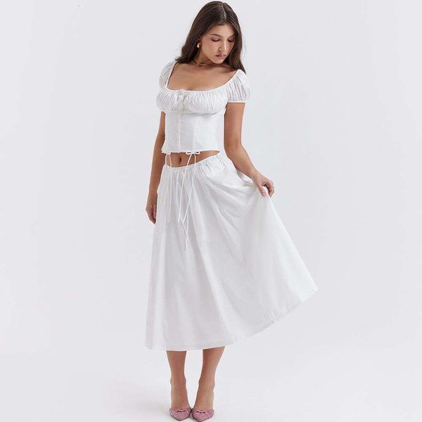 women s dresses square collar puff sleeve short midriff baring skirt girl suit two piece, White
women s dresses square collar puff sleeve short midriff baring skirt girl suit two piece, White
