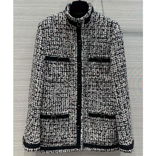 7.22 temperament stand collar single breasted contrast color tweed women's jackets, Black;brown
7.22 temperament stand collar single breasted contrast color tweed women's jackets, Black;brown