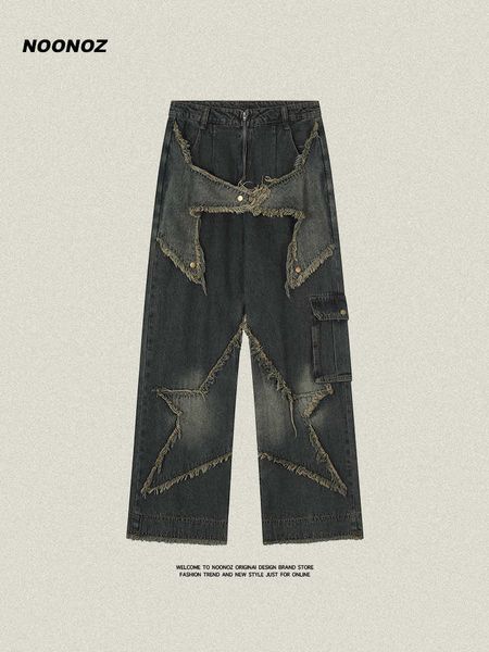 noonoz fashion brand american high street pentagram raw edge washed jeans men's loose straight fried street hip hop pants, Blue
noonoz fashion brand american high street pentagram raw edge washed jeans men's loose straight fried street hip hop pants, Blue