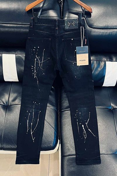 high end quality black ripped jeans for men in spring and autumn, korean version, stretch, slim, speckled ink design, versatile pants with s, Blue
high end quality black ripped jeans for men in spring and autumn, korean version, stretch, slim, speckled ink design, versatile pants with s, Blue