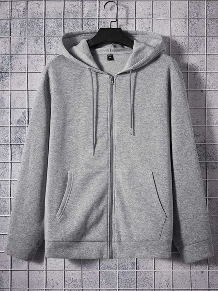 men 's fashion extended sizes men solid zip up drawstring hoodie