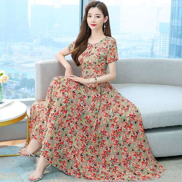elegant and fashionable chiffon short sleeved dress womens summer temperament beach skirt long, Black;gray
elegant and fashionable chiffon short sleeved dress womens summer temperament beach skirt long, Black;gray