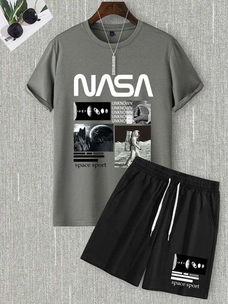 men's clothing men letter drawstring waist shorts set, White;black 
men's clothing men letter drawstring waist shorts set, White;black