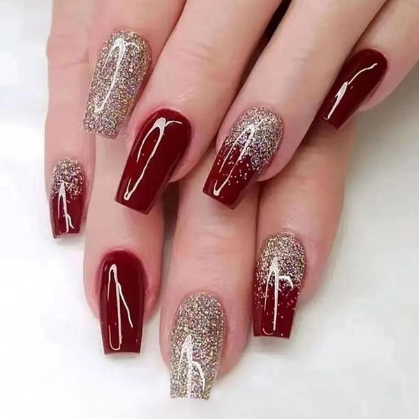 gold glitter wine red fake nails stick on sparkling enhancement medium false fingernail bridal festival new year wearing nail ins style, Red;gold
gold glitter wine red fake nails stick on sparkling enhancement medium false fingernail bridal festival new year wearing nail ins style, Red;gold