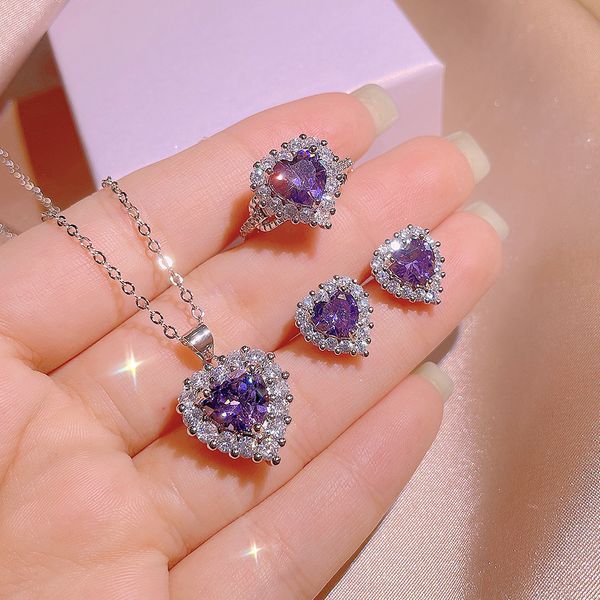 selling source simulation blue zircon love necklace ring earrings three piece set, Silver
selling source simulation blue zircon love necklace ring earrings three piece set, Silver