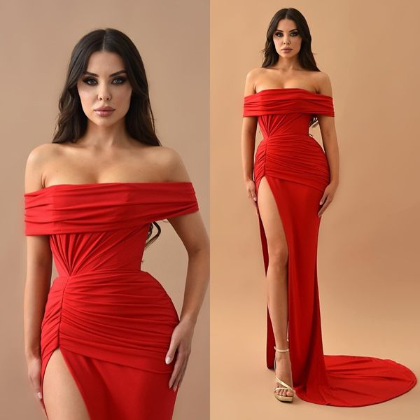 elegant red prom dresses off shoulder sheath evening dress pleats slit formal long special occasion party dress, Black
elegant red prom dresses off shoulder sheath evening dress pleats slit formal long special occasion party dress, Black