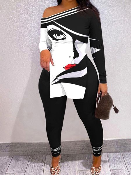 women's plus size tracksuits lw two piece set figure print striped split pants set one shoulder long sleeve women suit streetwear track, Black
women's plus size tracksuits lw two piece set figure print striped split pants set one shoulder long sleeve women suit streetwear track, Black