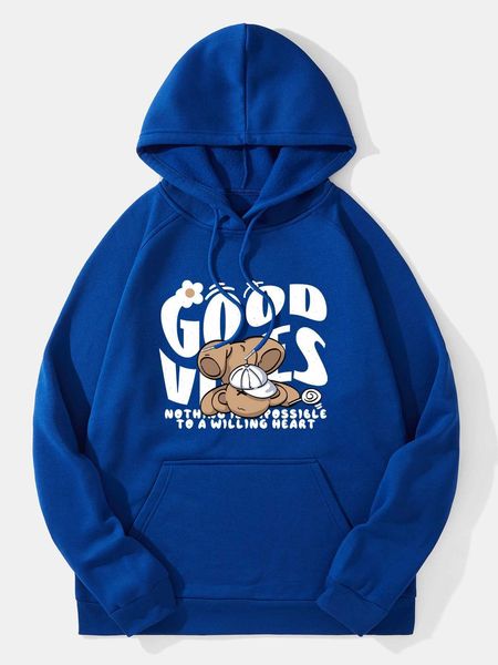 men 's fashion men bear and slogan graphic raglan sleeve kangaroo pocket drawstring lined hoodie, White;black
men 's fashion men bear and slogan graphic raglan sleeve kangaroo pocket drawstring lined hoodie, White;black