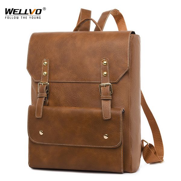 school bags vintage leather backpack retro style pu large capacity rucksack fashion travel students bag soft mochila xa391c 230721
school bags vintage leather backpack retro style pu large capacity rucksack fashion travel students bag soft mochila xa391c 230721