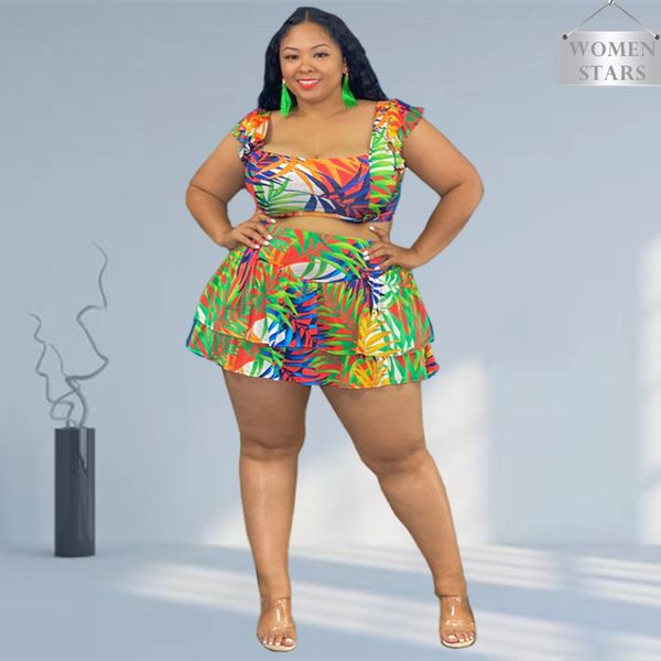 women's plus size tracksuits sling women clothing skirt two pieces sets above knee printing ruffles fashion casual wholesale drop 23072, Black
women's plus size tracksuits sling women clothing skirt two pieces sets above knee printing ruffles fashion casual wholesale drop 23072, Black