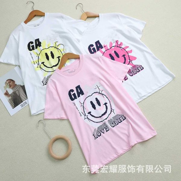 2023 summer new gan letter sun smiling face print mesh red same round neck loose short sleeve t-shirt for women, White
2023 summer new gan letter sun smiling face print mesh red same round neck loose short sleeve t-shirt for women, White