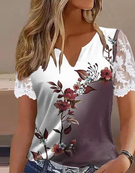 women's t-shirt casual women summer ombre floral print lace patch notch neck contrast lace women's t-shirt vacation tees y2k 23072, White
women's t-shirt casual women summer ombre floral print lace patch notch neck contrast lace women's t-shirt vacation tees y2k 23072, White
