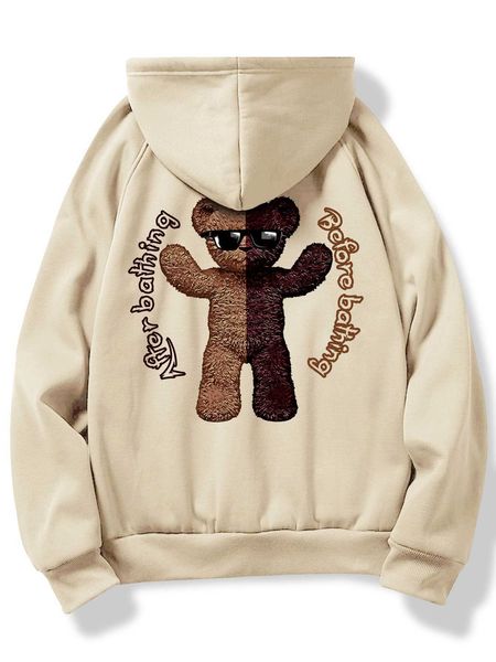 men 's fashion romwe guys letter cartoon bear graphic pocket drawstring hoodie, White;black
men 's fashion romwe guys letter cartoon bear graphic pocket drawstring hoodie, White;black