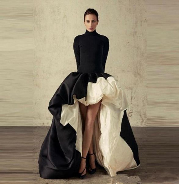 unique high low long sleeves evening dresses high neck black and white satin front split ruffles sweep train formal evening party 5464367, Black;red
unique high low long sleeves evening dresses high neck black and white satin front split ruffles sweep train formal evening party 5464367, Black;red