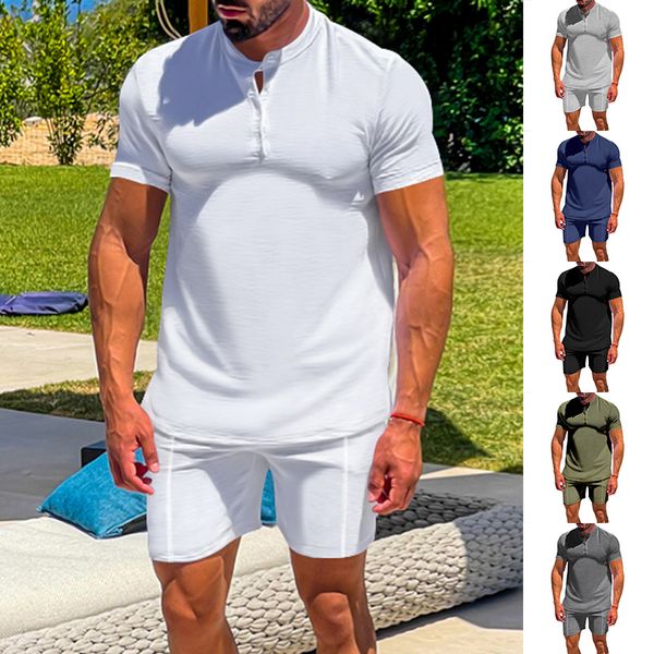 men s tracksuits men s short sleeve shorts boutique two piece set of solid color henry jacket sports elastic suit wholesale 230721, Gray
men s tracksuits men s short sleeve shorts boutique two piece set of solid color henry jacket sports elastic suit wholesale 230721, Gray