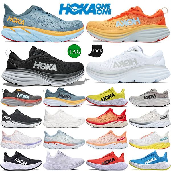 

hoka one one bondi 8 running shoe carbon x2 clifton 8 men women sports low sneakers fabric rubber mesh amber yellow goblin blue black white