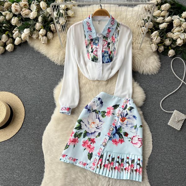 two piece dress summer luxury celebrity lantern sleeve chiffon flower shirt+high waist irregular pleated buttons print mini skirt two piece, White
two piece dress summer luxury celebrity lantern sleeve chiffon flower shirt+high waist irregular pleated buttons print mini skirt two piece, White